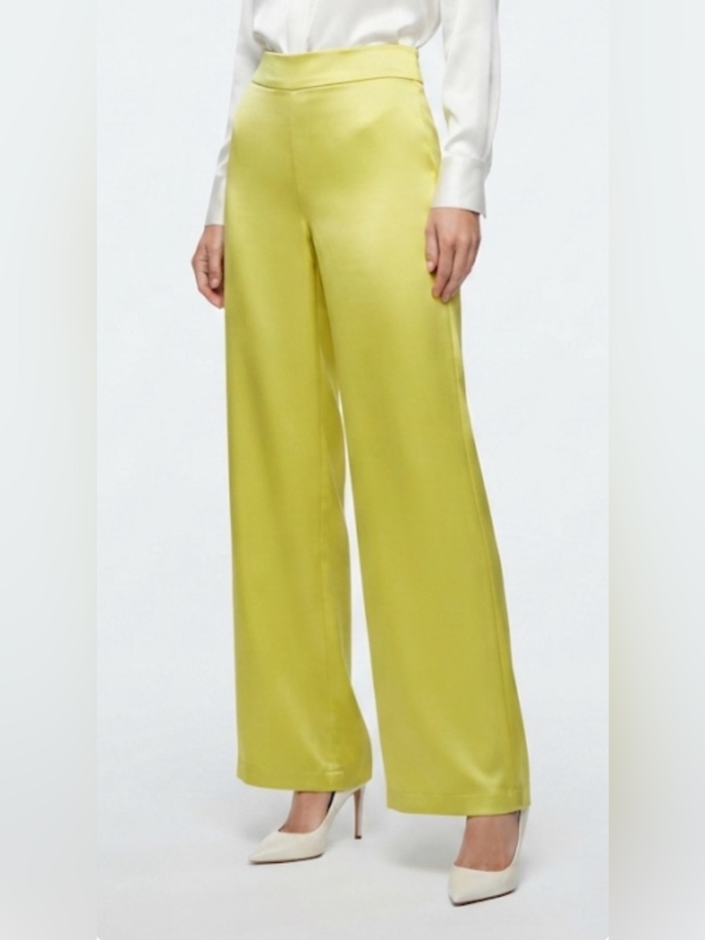 Anne Klein Satin Wide-Leg Pants in Light Yellow